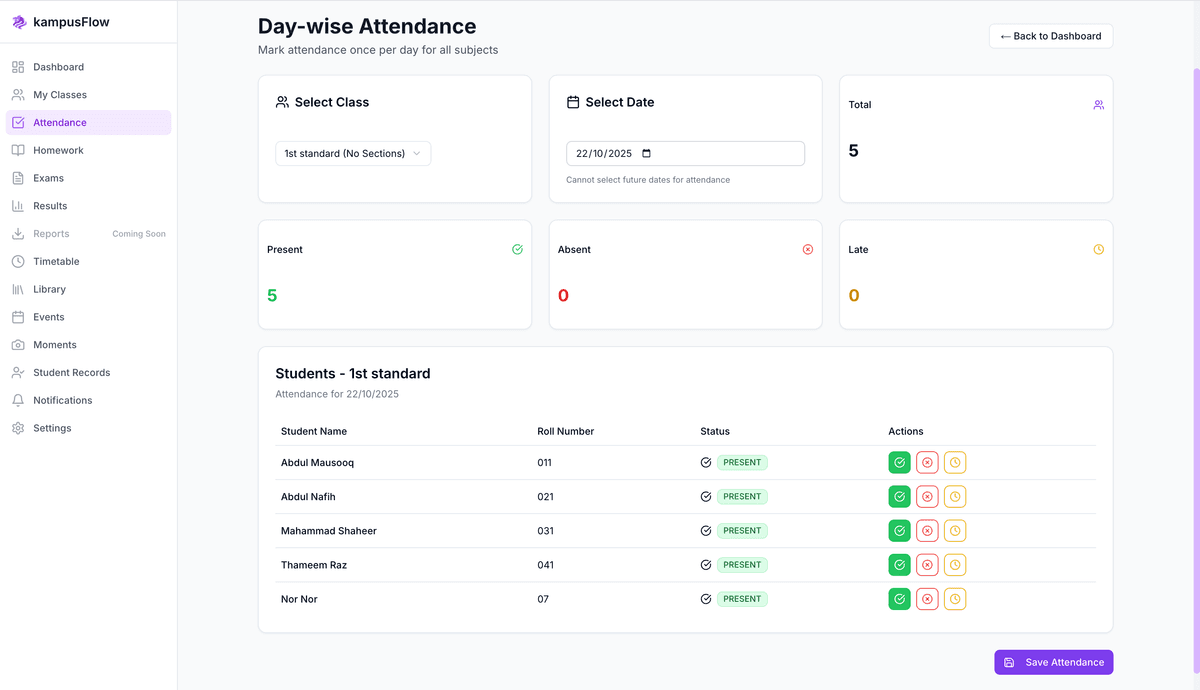 Smart Attendance System - KampusFlow Feature