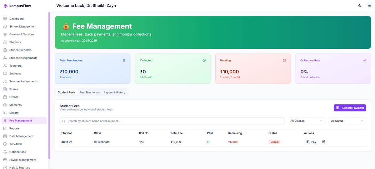 KampusFlow Fee Management System